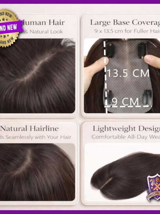 18 Inch Human Hair Topper with 360° 3D Scalp for Thinning Hair